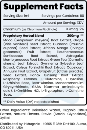HidraGenix Ingredients
