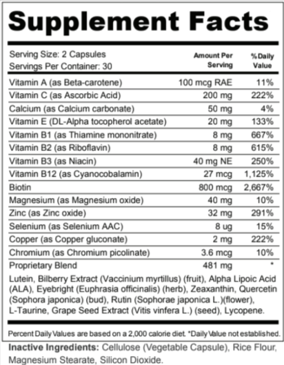 Restore Vision Formula Ingredients