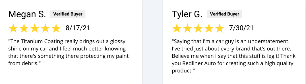 Redliner Auto Titanium Coating Customer Reviews