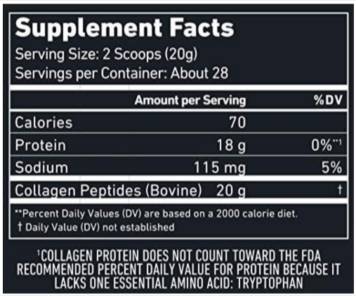 BUBS Naturals Collagen Protein Supplement Fact