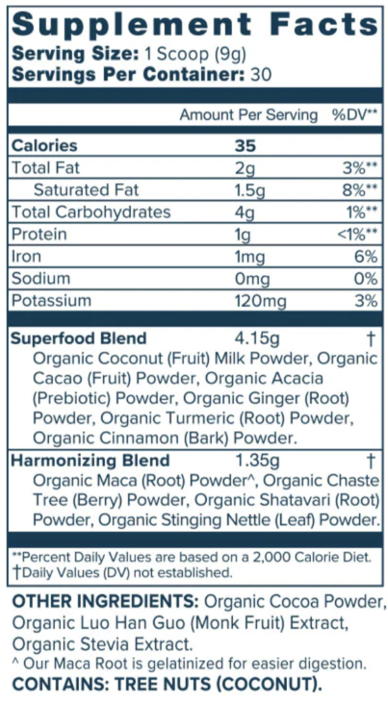 Organifi Harmony Ingredients