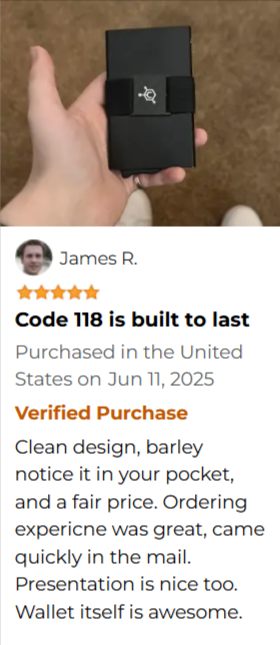 Code 118 Wallet customer Reviews